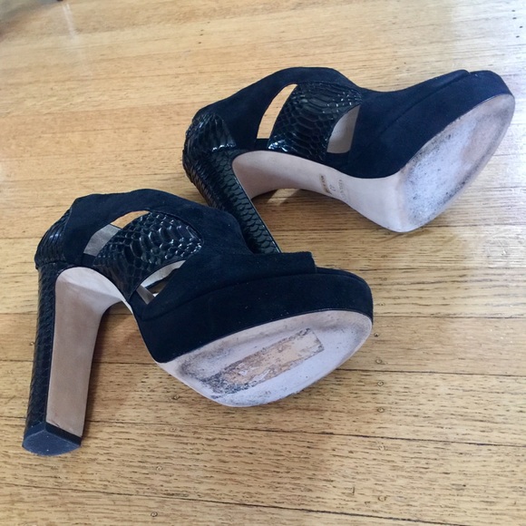 BARNEYS NEW YORK SUEDE AND SNAKE PLATFORM SHOES - Picture 6 of 6